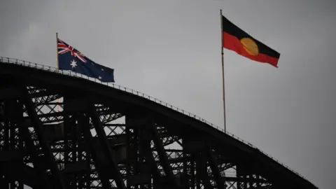 Getty Images The Aboriginal flag flying on the Sydney Harbour Bridge