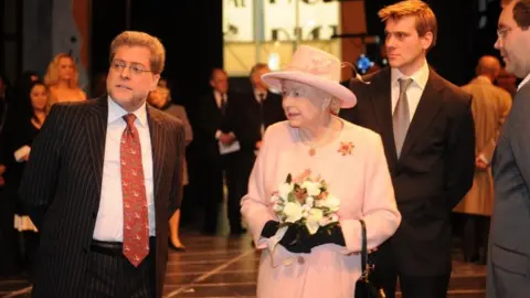 Leicester City Council Ross Willmott with the Queen during her visit to Curve Leicester