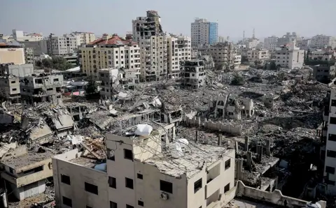 AFP A picture shows destroyed buildings in Gaza City on the northern Gaza strip following weeks of Israeli bombardment, as a four-day ceasefire took effect on November 24, 2023