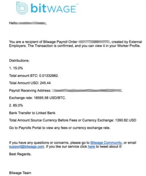 Bitwage Bitwage receipt