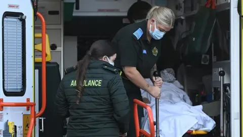 NHS ambulances staff outside a hospital in London on & December 2022