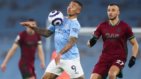 Getty Images Gabriel Jesus of Manchester City during the Premier League match between Manchester City and Wolverhampton Wanderers at Etihad Stadium on March 2, 2021 in Manchester, United Kingdom.