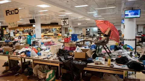 Getty Images A general view shows a canteen inside the Hong Kong Polytechnic University