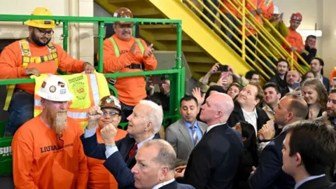 Getty Images Biden met workers in Wisconsin one day after his big speech