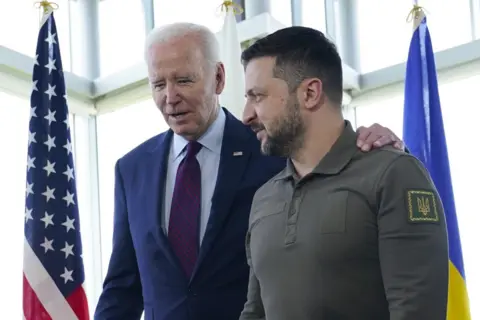 Getty Images Presidents Biden and Zelensky during the G7 summit in Hiroshima in May