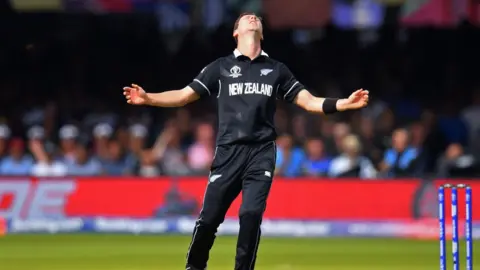 Getty Images Matt Henry of New Zealand reacts during the Final of the ICC Cricket World Cup 2019