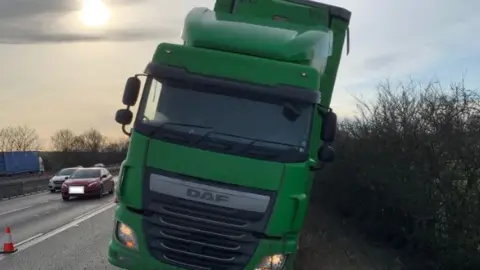 Highways England Lorry stuck in ditch