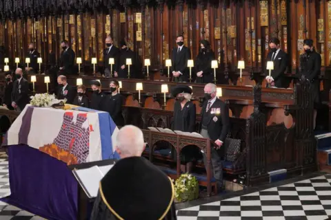 PA Media Members of the Royal family attend the funeral service of Britain's Prince Philip, Duke of Edinburgh inside St George's Chapel in Windsor Castle in Windso