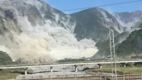 A view of a landslide after an earthquake hit just off the eastern coast of Taiwan