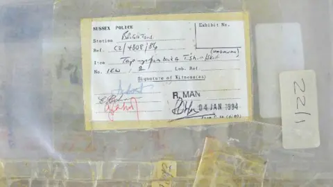 Sussex Police A bag containing arm tapings from Karen Hadaway