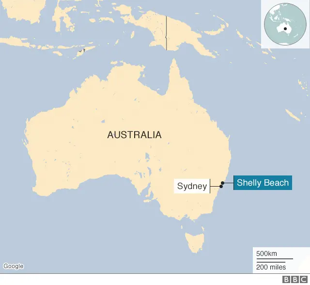 Map of Australia, showing Shelly Beach