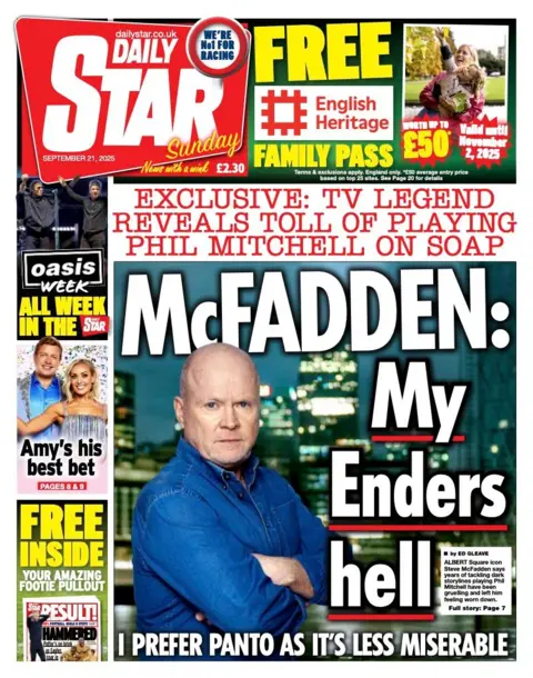 The headline on the front page of the Daily Star reads: "McFadden: my Enders hell".