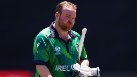 Ireland captain Paul Stirling walks off after being dismissed against Canada in the T20 World Cup