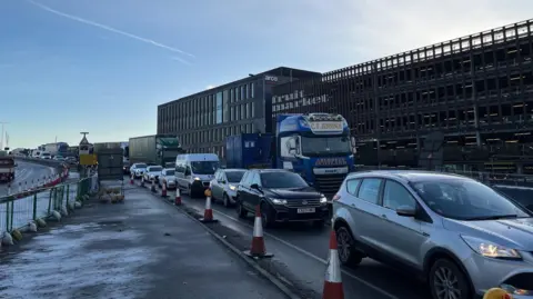 BBC Queuing traffic in Hull city centre