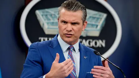 Getty Images US Defence Secretary Pete Hegseth speaks during a news conference at the Pentagon on 26 June, 2025 in Arlington, Virginia