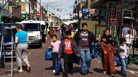 Members of the British Asian community shopping in Tower Hamlets, east London