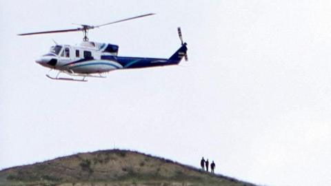 A helicopter carrying Iranian President Ebrahim Raisi takes off in north-western Iran (19 May 2024)