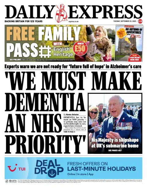 "'We must make dementia an NHS priority'," reads the headline on the front page of The Daily Express.