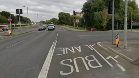 A Google Street View looking down the A33 from its junction with Lindisfarne Way.