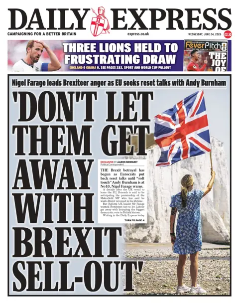 "'Don't let them get away with Brexit sell-out'," reads the headline on the front page of the Daily Express. 