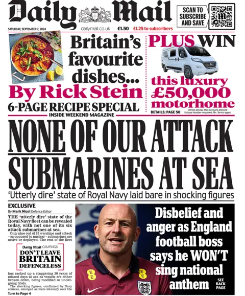 The Daily Mail headlines "none of our onslaught  submarines astatine  sea"