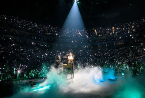 Getty Images Lady Gaga plays piano