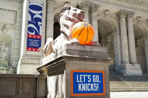 Courtesy of the New York Public Library The lion statue named Patience that stands outside the New York Public Library