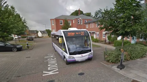 A google maps image of the number 20 first bus