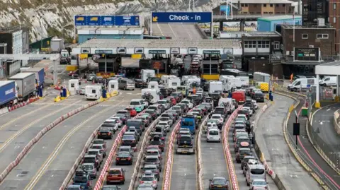 Getty Images Queues of cars in several lanes approaching Check In at the Port of Dover