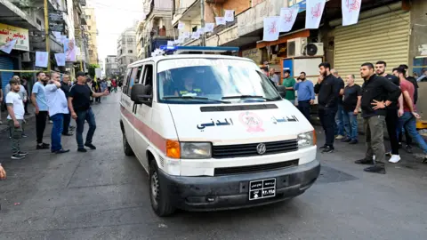 An ambulance responding to an explosion in Beirut