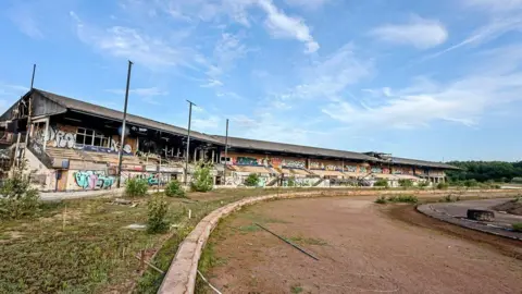 A derelict stadium