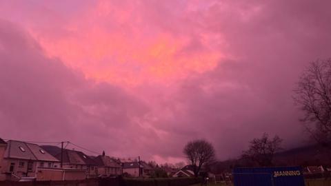 Pink sky over Glynneath 