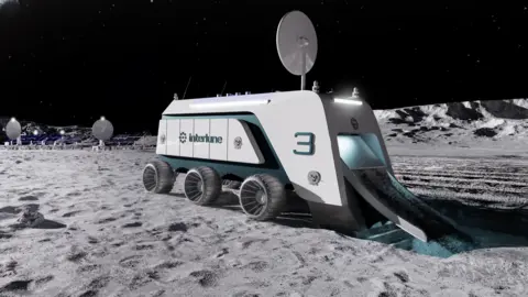InterLune A futuristic image of a mining machine on the Moon