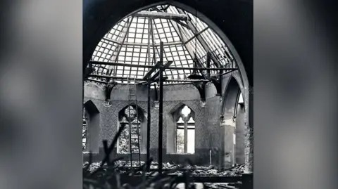 Haslingden Old and New Blog Interior of St Stephen's Church Grane showing the demolition of the church with the roof and windows dismantled sometime between 1925 and 1927.