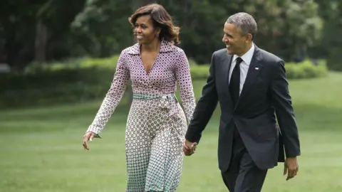 Getty Images Michelle Obama wearing the famous DVF wrap dress in 2014