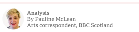 Thin banner showing a small round photo on the left side of Pauline McLean - a smiling woman with blonde hair - and writing on the right side of the photo reading Analysis by Pauline McLean Arts correspondent, BBC Scotland