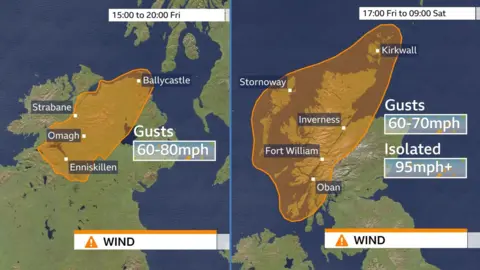 00 Friday. The other is for northern and western Scotland and valid from 1700 on Friday till 0900 on Saturday
