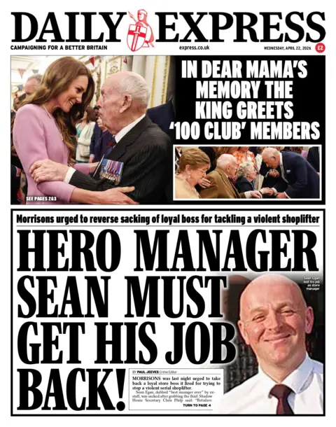 "Hero manager Sean must get his job back!" reads the headline on the front page of the Daily Express.