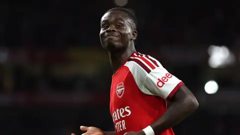 Bukayo Saka in action for Arsenal 