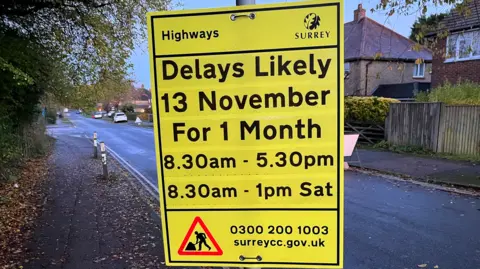 BBC Guildford roadworks sign