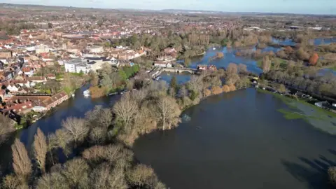 Aerial view of Berkshire flooded.