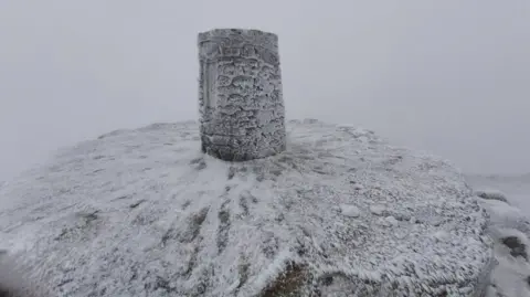 Summit of Yr Wyddfa/Snowdonia in ice and snow