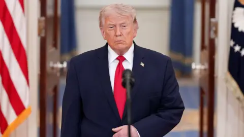 President Donald Trump delivers an address at the White House on 1 April 2026