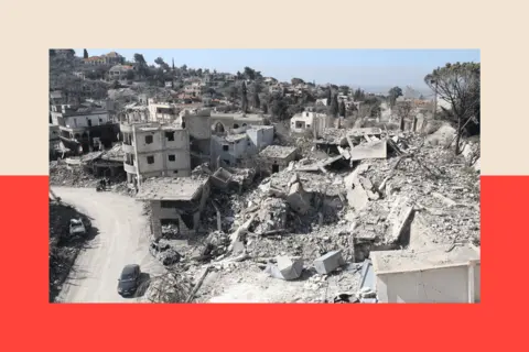 Getty Images  A general view of destruction and damaged houses in Lebanon 