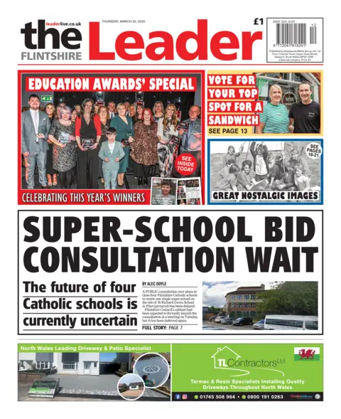 Flintshire Leader The Flintshire Leader splashes with: "Super-school bid consultation wait"