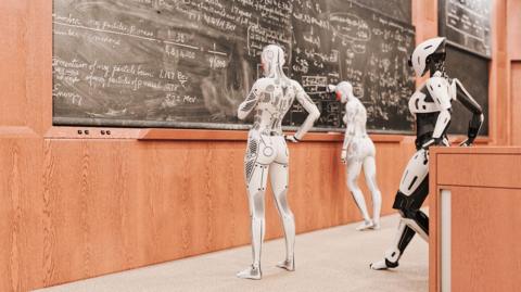 AI robots at a blackboard (stock image)