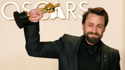 Getty Images Kieran Culkin, winner of the Best Actor in a Supporting Role award for "A Real Pain,” poses in the press room during the 97th Annual Oscars at Dolby Theatre on March 02, 2025 in Hollywood, California