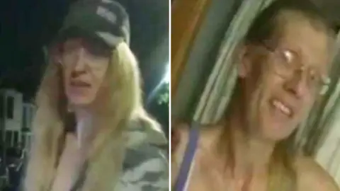 A composite image of a woman in blonde hair and glasses. She is wearing a cap in the first image.