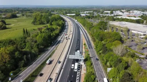 Aerial view of the M27 in Hampshire