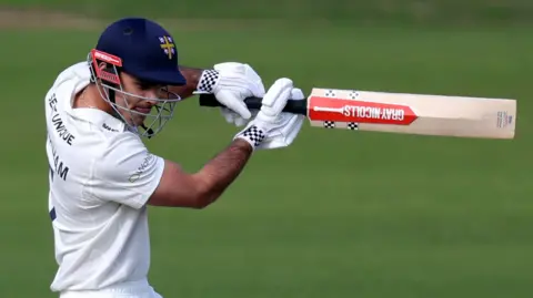 Durham's David Bedingham plays a shot against Yorkshire at Headingley in September 2025